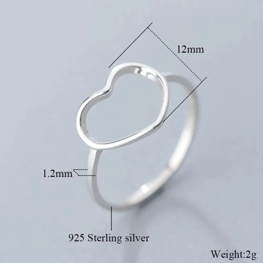 Hollow heart 100% genuine sterling silver 925 ring